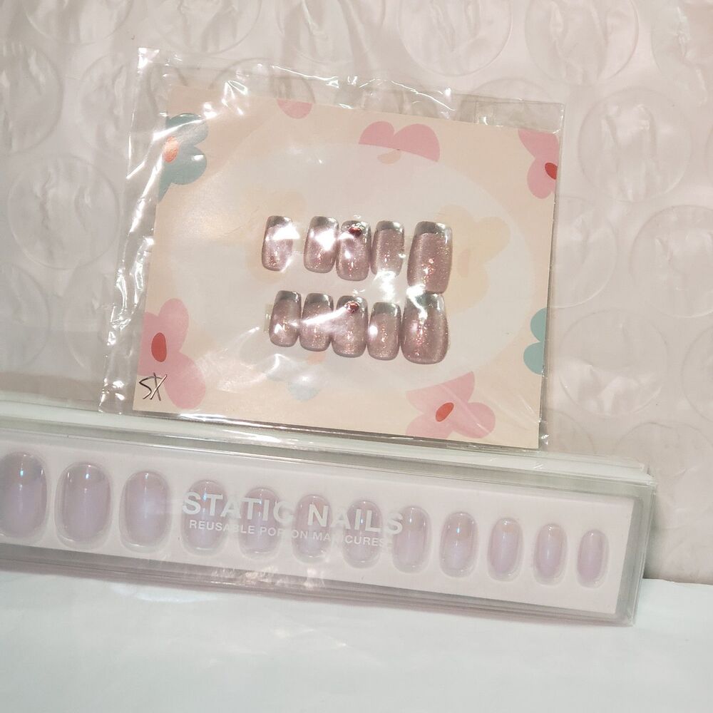 NEW PRESS ON NAILS BUNDLE 1-WHITE OPALESCENT (24) 1-PINK GLITTER (10)